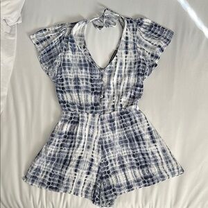 Stylish Blue and White Tie-Dye Romper
